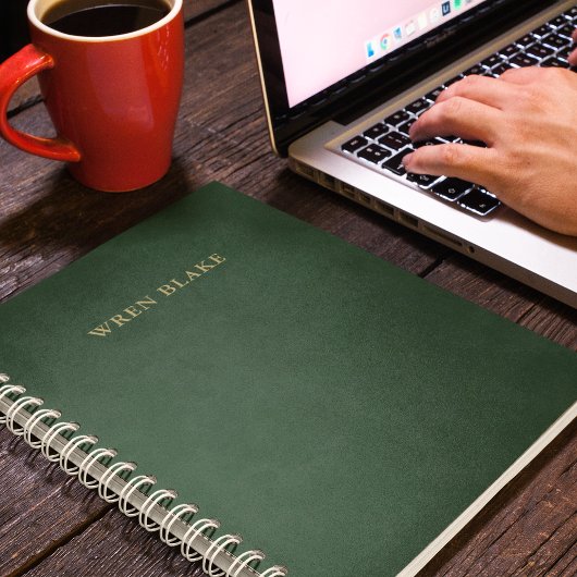 Elegante donkergroene leer & gouden script naam notitieboek