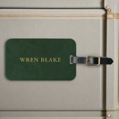 Elegante donkergroene leer & gouden script reizen bagagelabel
