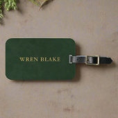 Elegante donkergroene leer & gouden script reizen bagagelabel