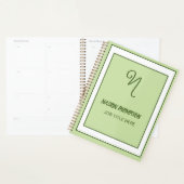 Elegante donkergroene rand script monogram planner (Display)