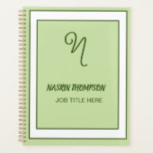 Elegante donkergroene rand script monogram planner (Voorkant)
