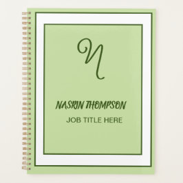 Elegante donkergroene rand script monogram planner