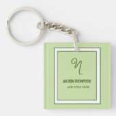 Elegante donkergroene rand script monogram sleutelhanger (voorkant)