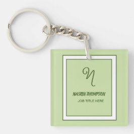 Elegante donkergroene rand script monogram sleutelhanger