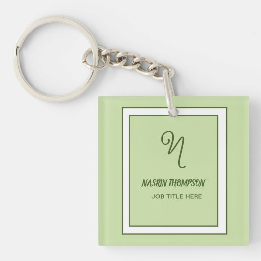 Elegante donkergroene rand script monogram sleutelhanger (voorkant)