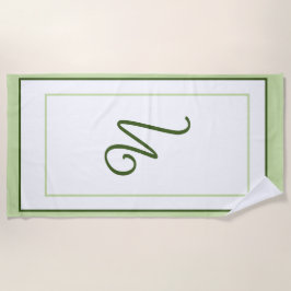 Elegante donkergroene rand script monogram strandlaken