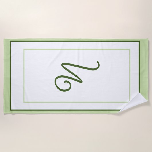 Elegante donkergroene rand script monogram strandlaken (Voorkant)