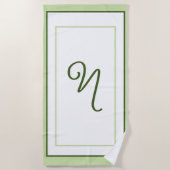 Elegante donkergroene rand script monogram strandlaken (Voorkant)