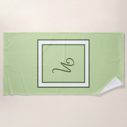 Elegante donkergroene rand script monogram strandlaken (Voorkant)