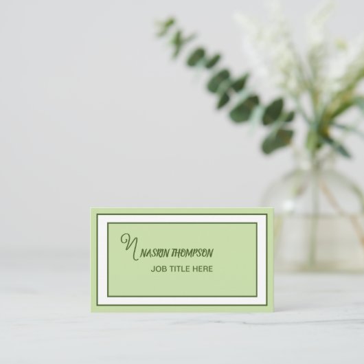Elegante donkergroene rand script monogram visitekaartje (Staand voorkant)