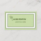 Elegante donkergroene rand script monogram visitekaartje (Voorkant)