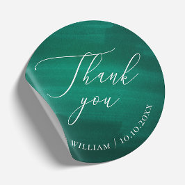 Elegante donkergroene smaragd script bruiloft ronde sticker