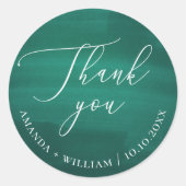 Elegante donkergroene smaragd script bruiloft ronde sticker (Voorkant)