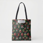 Elegante donkergroene traditionele kerstbal gepers tote bag (Voorkant)