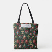 Elegante donkergroene traditionele kerstbal gepers tote bag (Achterkant)