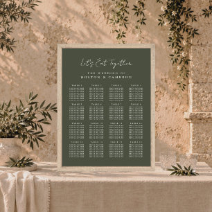 Elegante donkergroene trouwzaalstoelenkaart poster