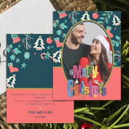 Elegante donkergroene vrolijke kerstfoto begroetin briefkaart