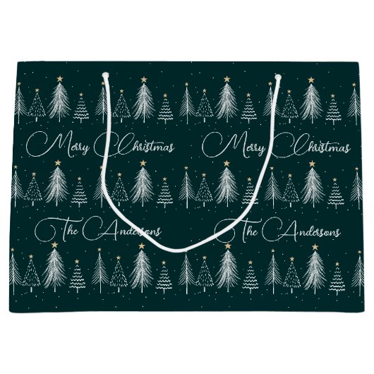 Elegante donkergroene witte dennenbomen Kerstmis Groot Cadeauzakje (Voorkant)