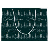 Elegante donkergroene witte dennenbomen Kerstmis Groot Cadeauzakje (Achterkant)