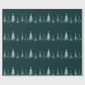 Elegante donkergroene witte kerstbomen patroon cadeaupapier (Vlak)