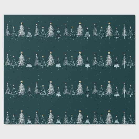 Elegante donkergroene witte kerstbomen patroon cadeaupapier (Vlak)