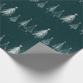 Elegante donkergroene witte kerstbomen patroon cadeaupapier (Hoek)
