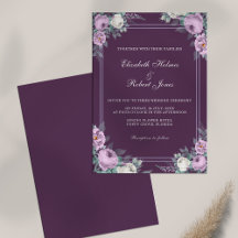 Elegante donkerpaarse bloemen bruiloftsinvatiekaar