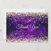 Elegante donkerpaarse gouden namaak glinsterend mo bedankkaart (Voorkant)