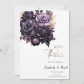 Elegante donkerpaarse rozen bewaren datum save the date (Voorkant)