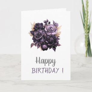 Elegante donkerpaarse rozen verjaardag kaart