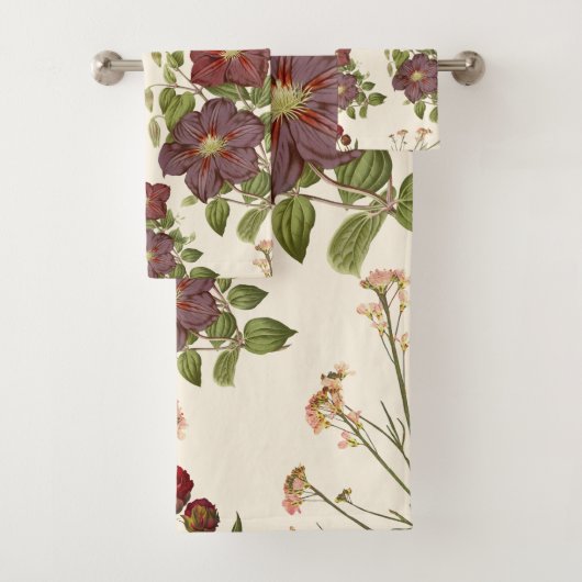 Elegante Donkerpruime Clematis Bloem Bad Handdoek (Insitu)