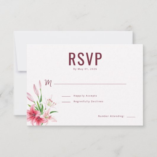 Elegante donkerrode bloem RSVP Kaartje (Voorkant)
