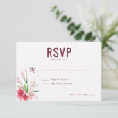 Elegante donkerrode bloem RSVP Kaartje (Staand voorkant)