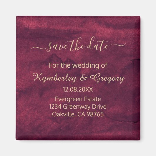 Elegante donkerrode bordeaux gouden accent save th magneet (Voorkant)