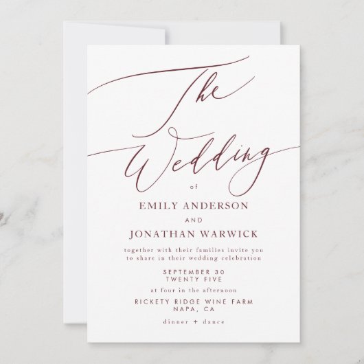 Elegante donkerrode Bourgondische kalligrafie De b Kaart (Voorkant)