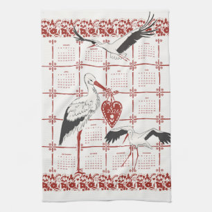 Elegante donkerrode Elzassische volksstork 2026 ka Theedoek