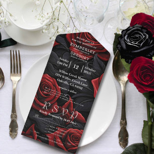 Elegante donkerrode gotische Roos op zwart e-mail All In One Uitnodiging