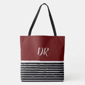 Elegante donkerrode horizontale strepen met naam tote bag (Voorkant)