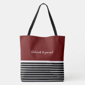 Elegante donkerrode horizontale strepen met naam tote bag (Achterkant)