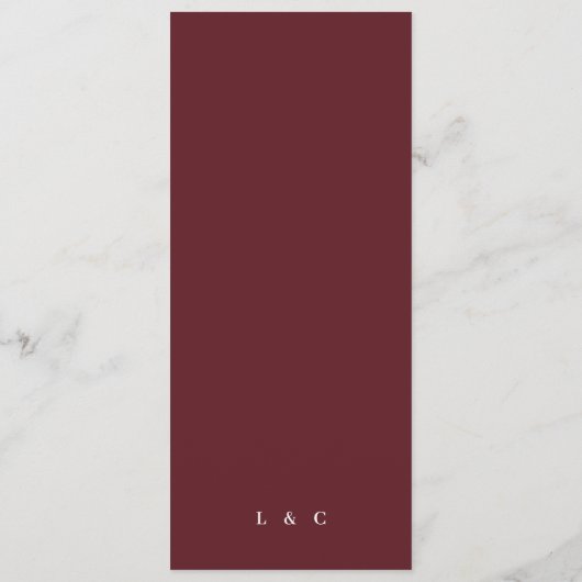 Elegante donkerrode pruim bordeaux kalligrafie bru menu (Achterkant)