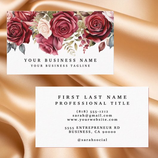 Elegante donkerrode rozen visitekaartjes