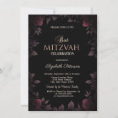 Elegante donkerrode rozen Zwarte Bar Mitswa  Kaart (Voorkant)