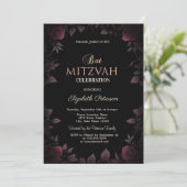Elegante donkerrode rozen Zwarte Bar Mitswa  Kaart (Staand voorkant)