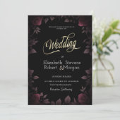 Elegante donkerrode rozen Zwarte bruiloft Kaart (Staand voorkant)