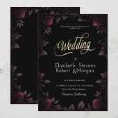 Elegante donkerrode rozen Zwarte bruiloft Kaart (Voorkant / Achterkant)