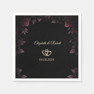 Elegante donkerrode rozen Zwarte bruiloft Servet