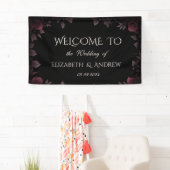 Elegante donkerrode rozen Zwarte bruiloft Spandoek (Insitu)