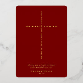 Elegante donkerrode schriftkruisfolie kerstkaart folie feestdagenkaart