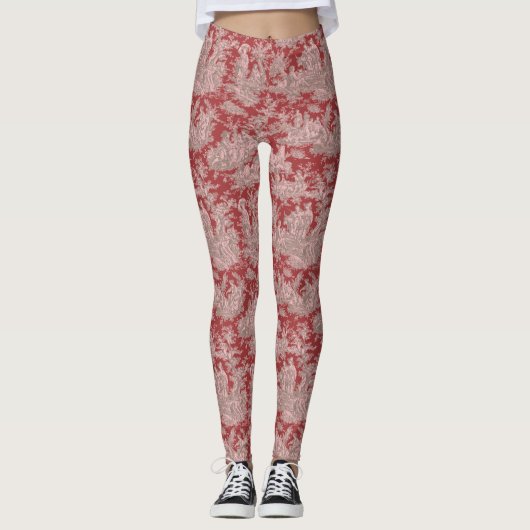 Elegante  donkerrode toile de jouy leggings (Voorkant)