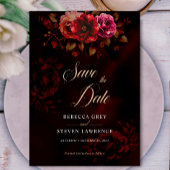 Elegante donkerrode zwarte bloemen bruiloft save the date